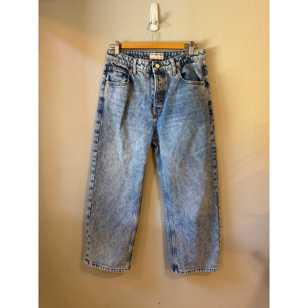 We The Free Wide Leg Jeans Women 27 Blue Acid Wash High Rise Denim - Picture 5 of 11